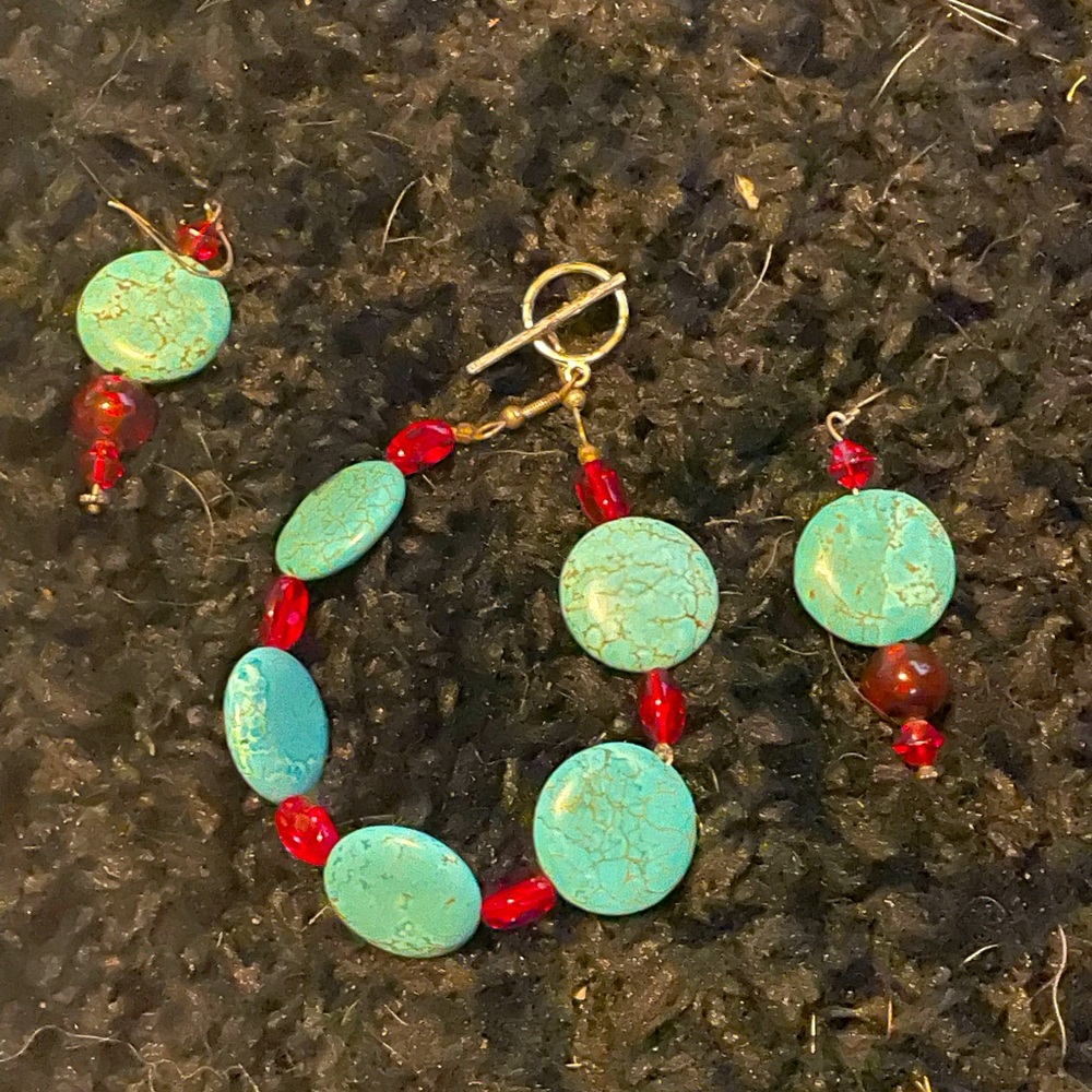 Turquoise Stone earring and bracelet set